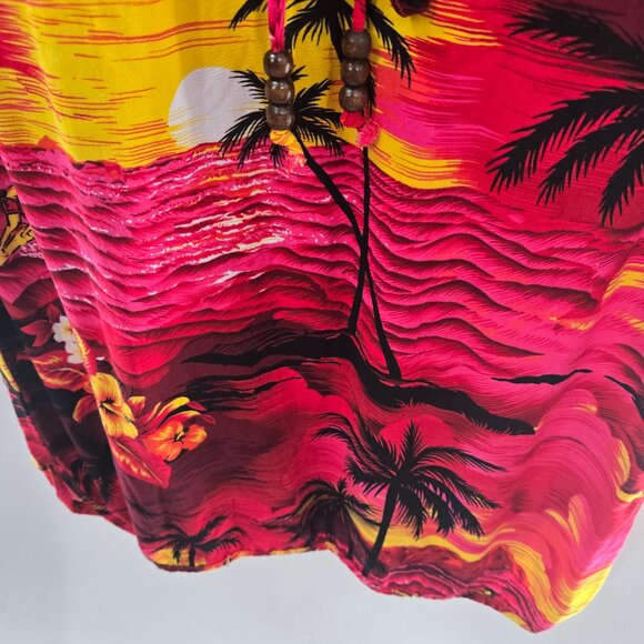 Vintage Palmwave Hawaii Pink Red 100% Rayon Beaded Tie Aloha Dress Size Small - Picture 5 of 12